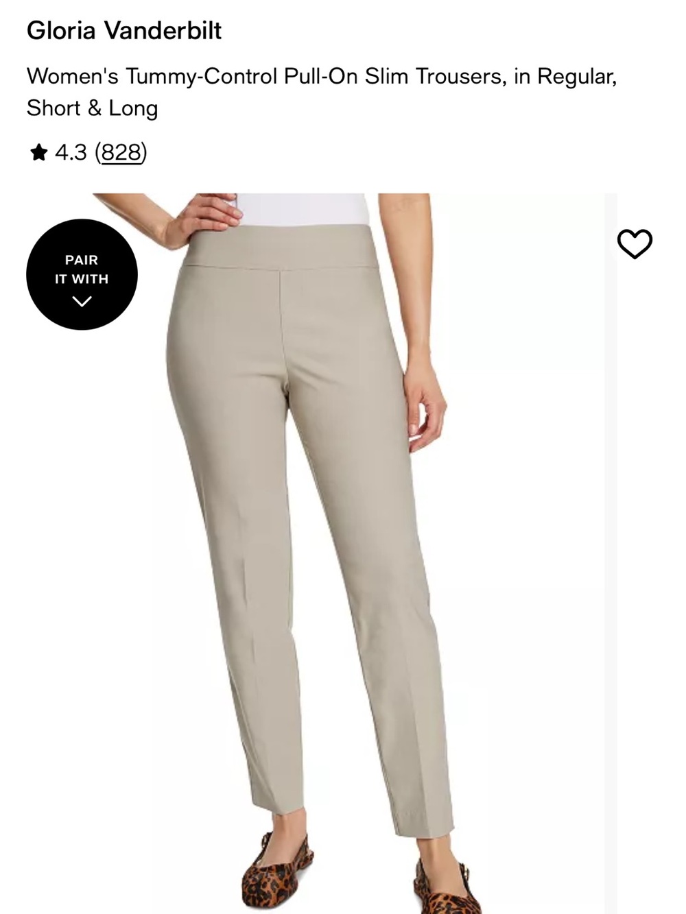 Gloria Vanderbilt Slim Pull-On Straight-Leg Pants — Stone